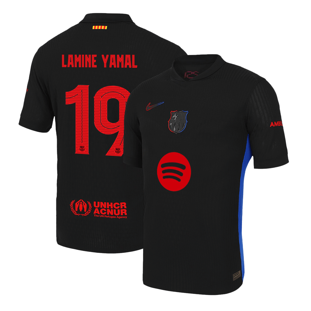 LAMINE YAMAL #19 Barcelona Idegenbeli Autentikus Foci Mez 2024/25 - UCL Spotify Logó Szöveg Nélkül