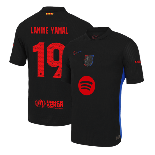 LAMINE YAMAL #19 Barcelona Idegenbeli Autentikus Foci Mez 2024/25 - UCL Spotify Logó Szöveg Nélkül