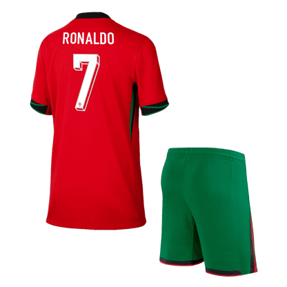 Kid's RONALDO #7 Portugal Home Soccer Jersey Kit(Jersey+Shorts) Euro 2024 