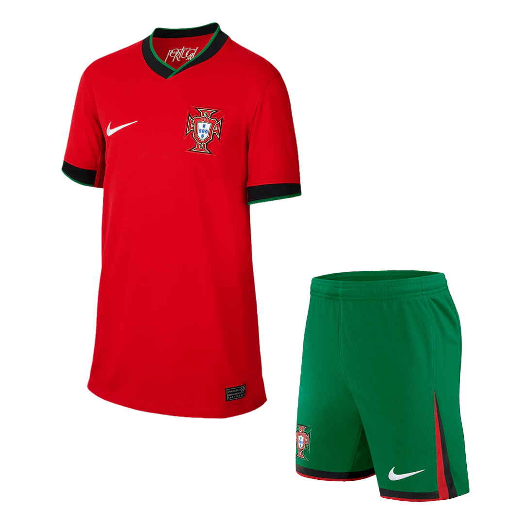 Kid's Portugal Home Soccer Jersey Kit(Jersey+Shorts) Euro 2024 