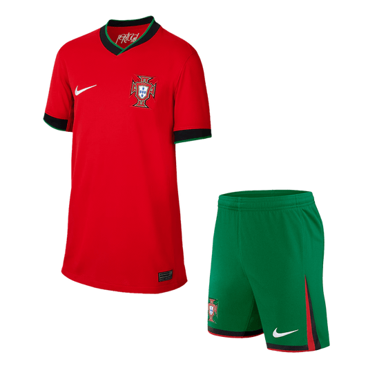 Kid's Portugal Home Soccer Jersey Kit(Jersey+Shorts) Euro 2024 