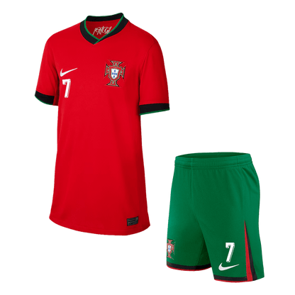 Kid's RONALDO #7 Portugal Home Soccer Jersey Kit(Jersey+Shorts) Euro 2024 