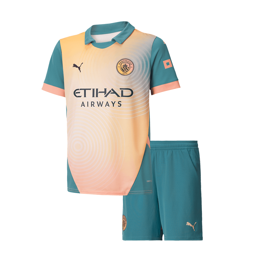 Kid's Manchester City Fourth Away 'Definitely City' Football Shirt Kit (Shirt+Shorts) 2024/25 Football Kit UK